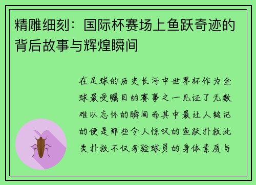 精雕细刻：国际杯赛场上鱼跃奇迹的背后故事与辉煌瞬间